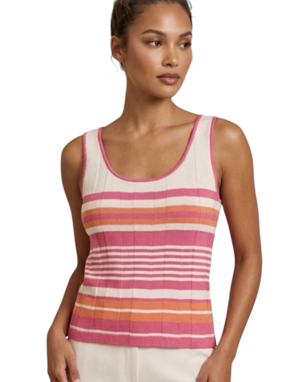 St. John Sport Marie Gray pink orange white sleeveless knit tank top size Large
